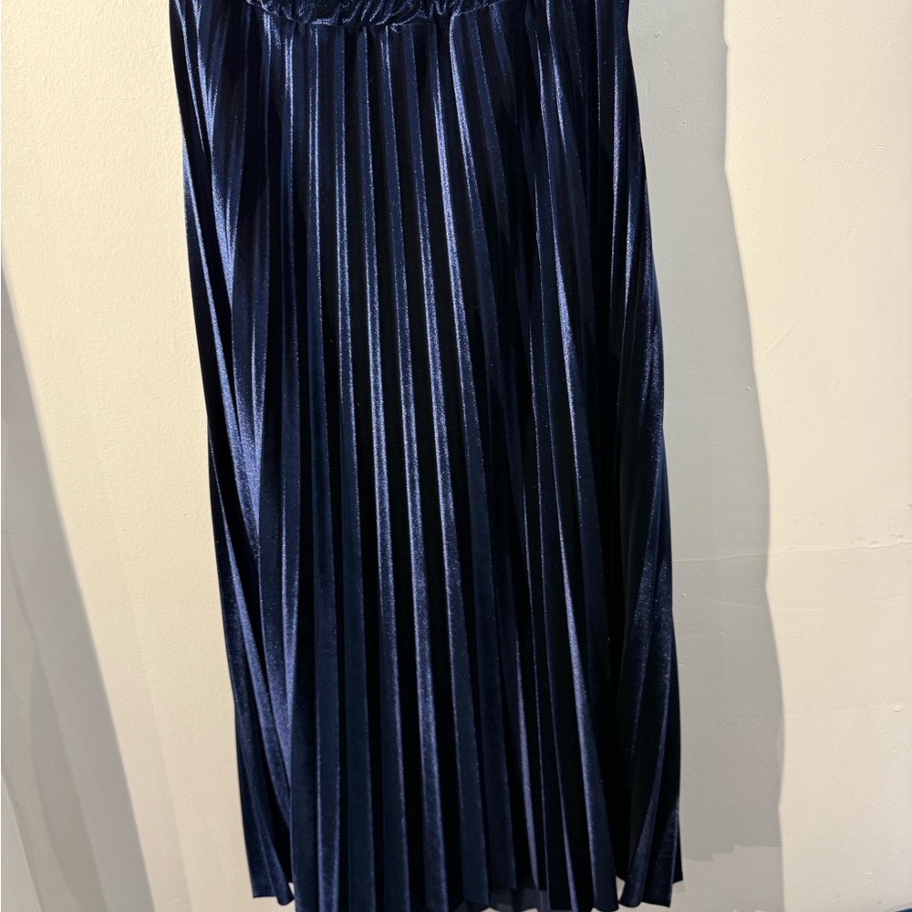 B-YU Navy Pleated velvet Skirt 9124